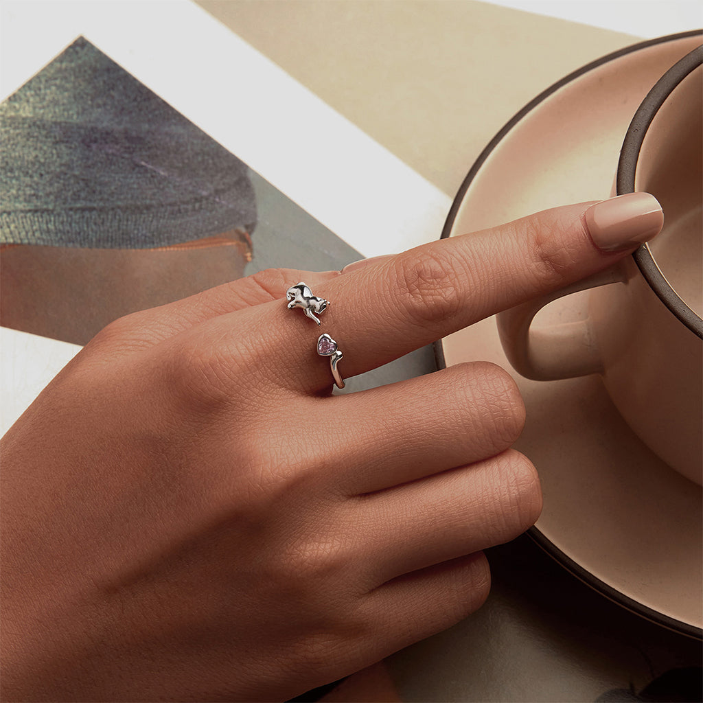 Gnoce Open Cat Kitten Pet Band Ring_5