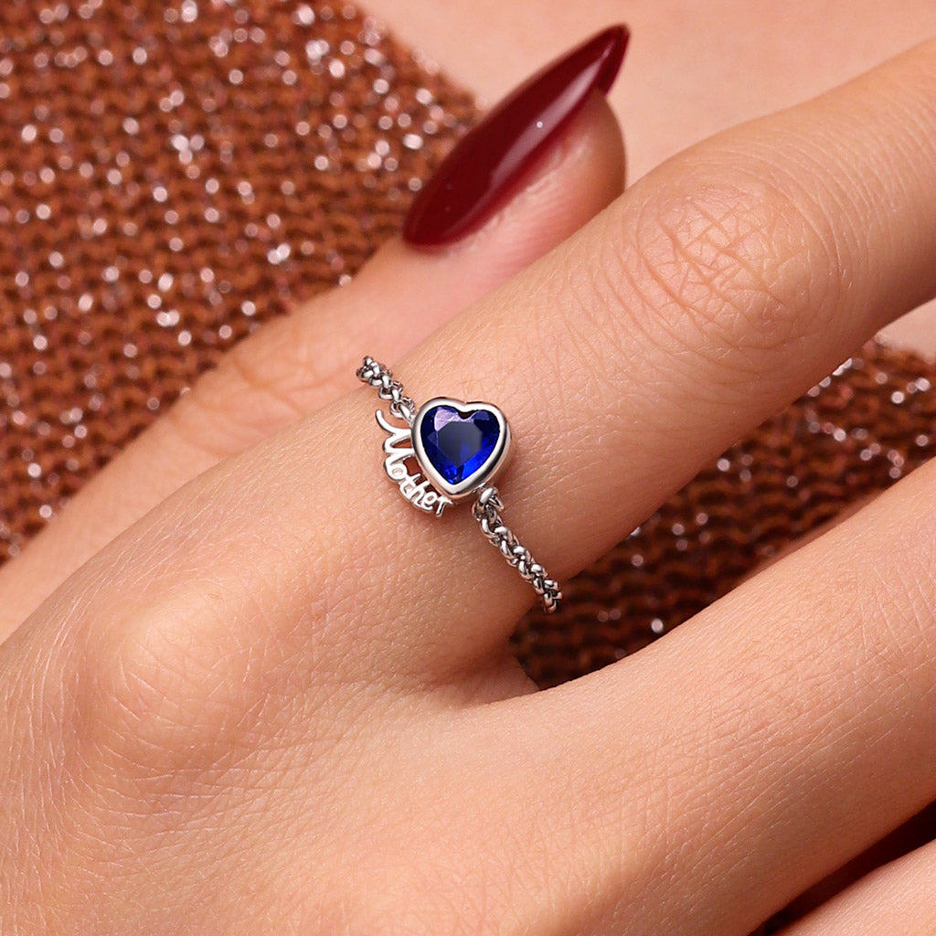 Gnoce Heart Birthstone Mother Adjustable Chain Ring_7