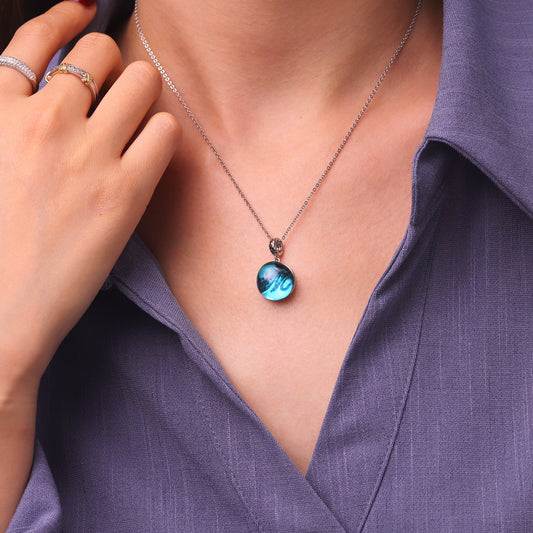 Gnoce Initial Letter Sea Glass Projection Pendant Dangle Charm_7