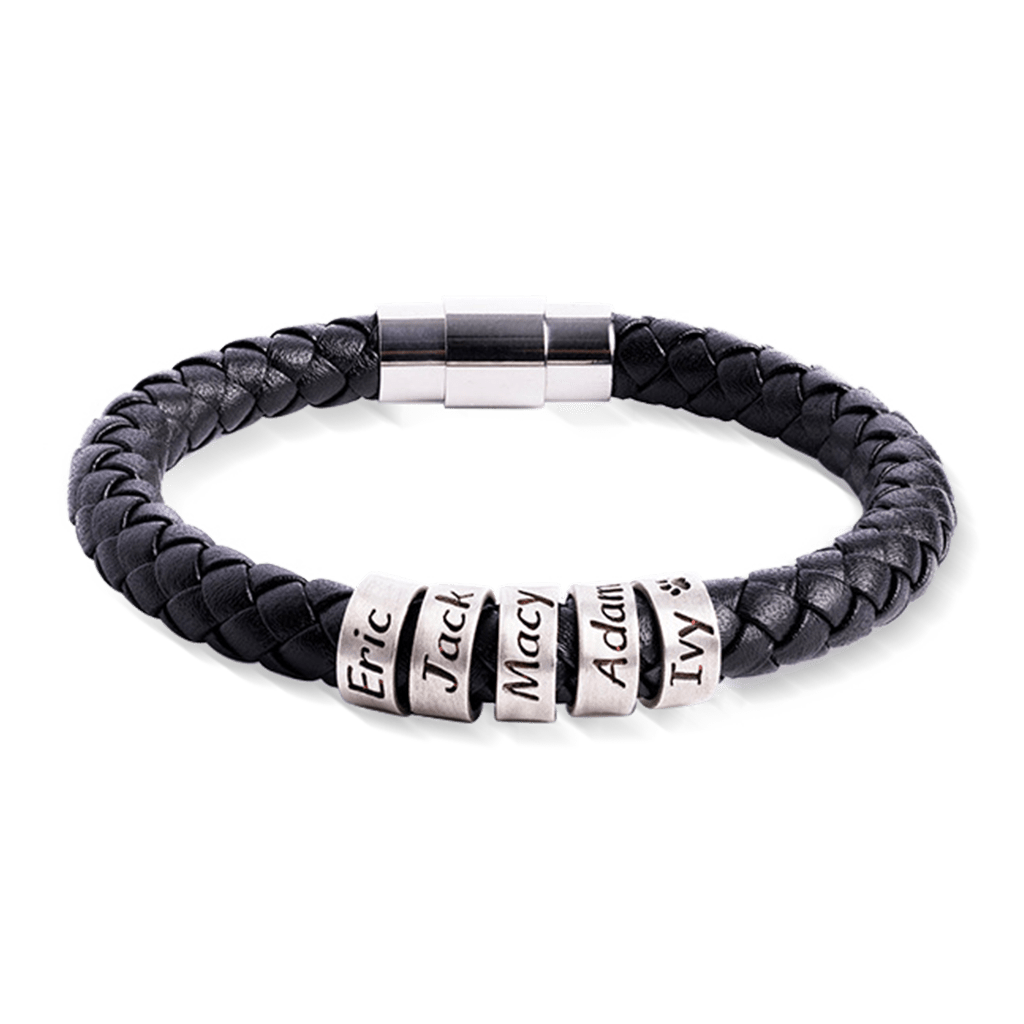 Gnoce Hip-hop Braided Leather Magnetic Clasp Engravable Bracelet_1