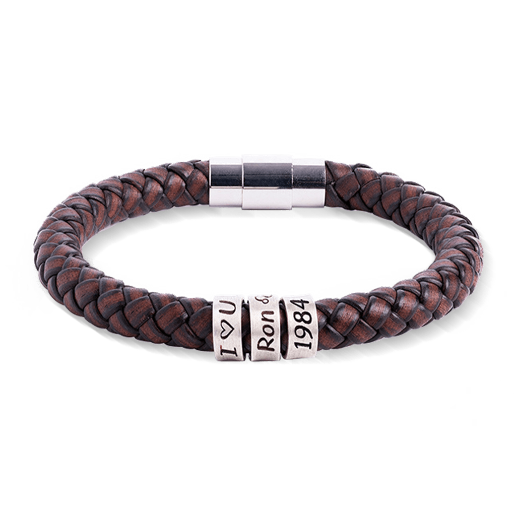 Gnoce Hip-hop Braided Leather Magnetic Clasp Engravable Bracelet_3