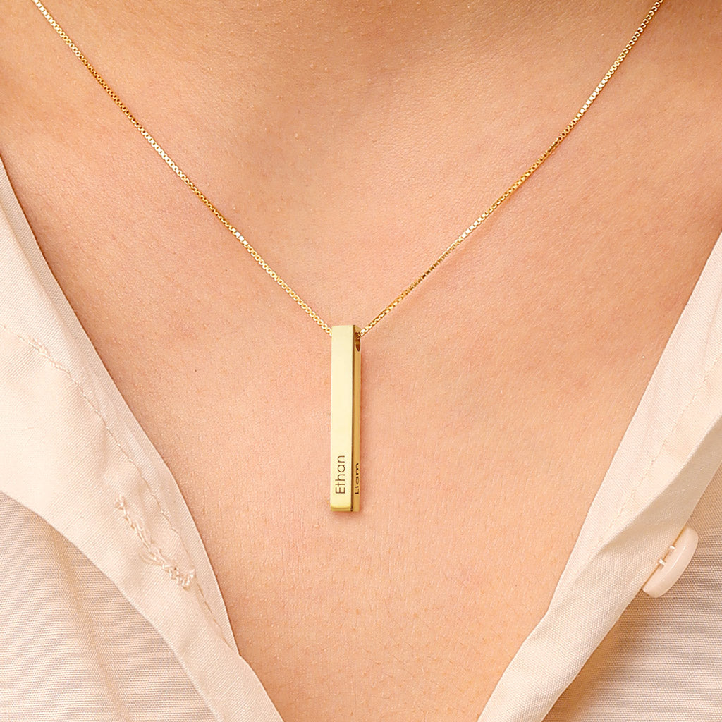 Gnoce Three-dimensional Column Engravable Three-color Necklace_6