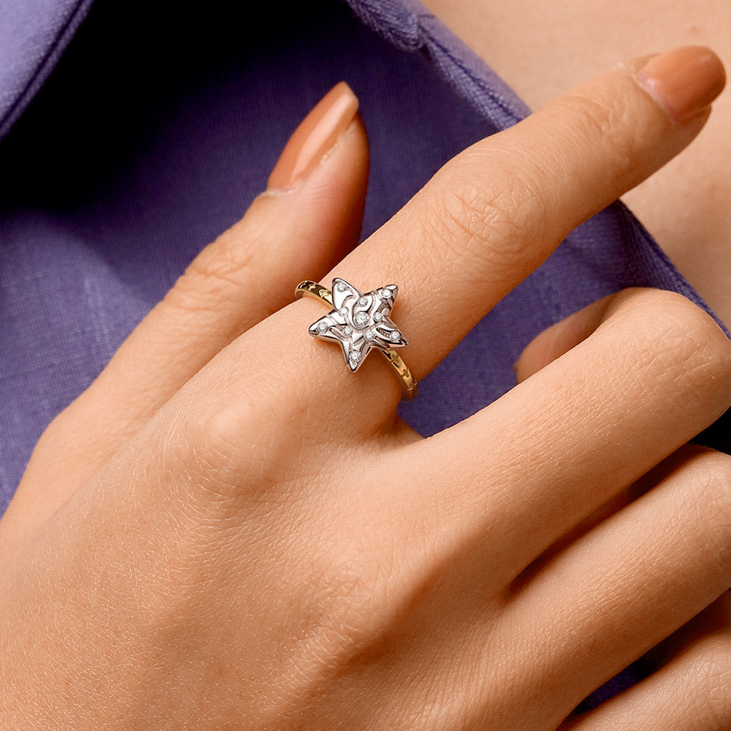 Gnoce 18k Gold-Plated Micro-inlay Rhinestone Pentagram Ring_5