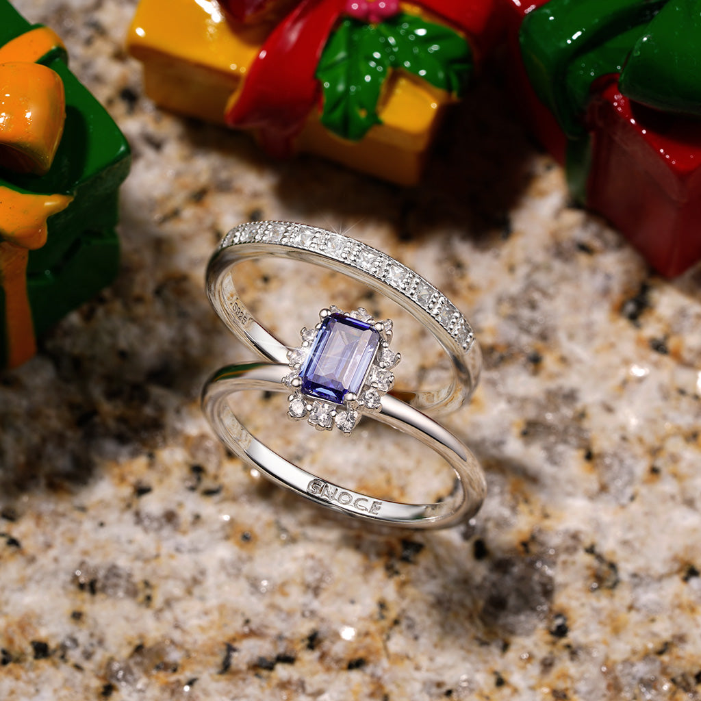 Gnoce Sparkling Tanzanite Blue Square Stacking Rings_3