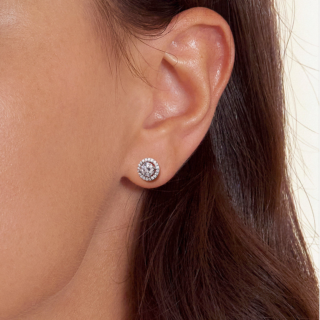 Gnoce Round Cut Rubover 925S & VVS Moissanite With Hidden Halo Stud Earrings_5
