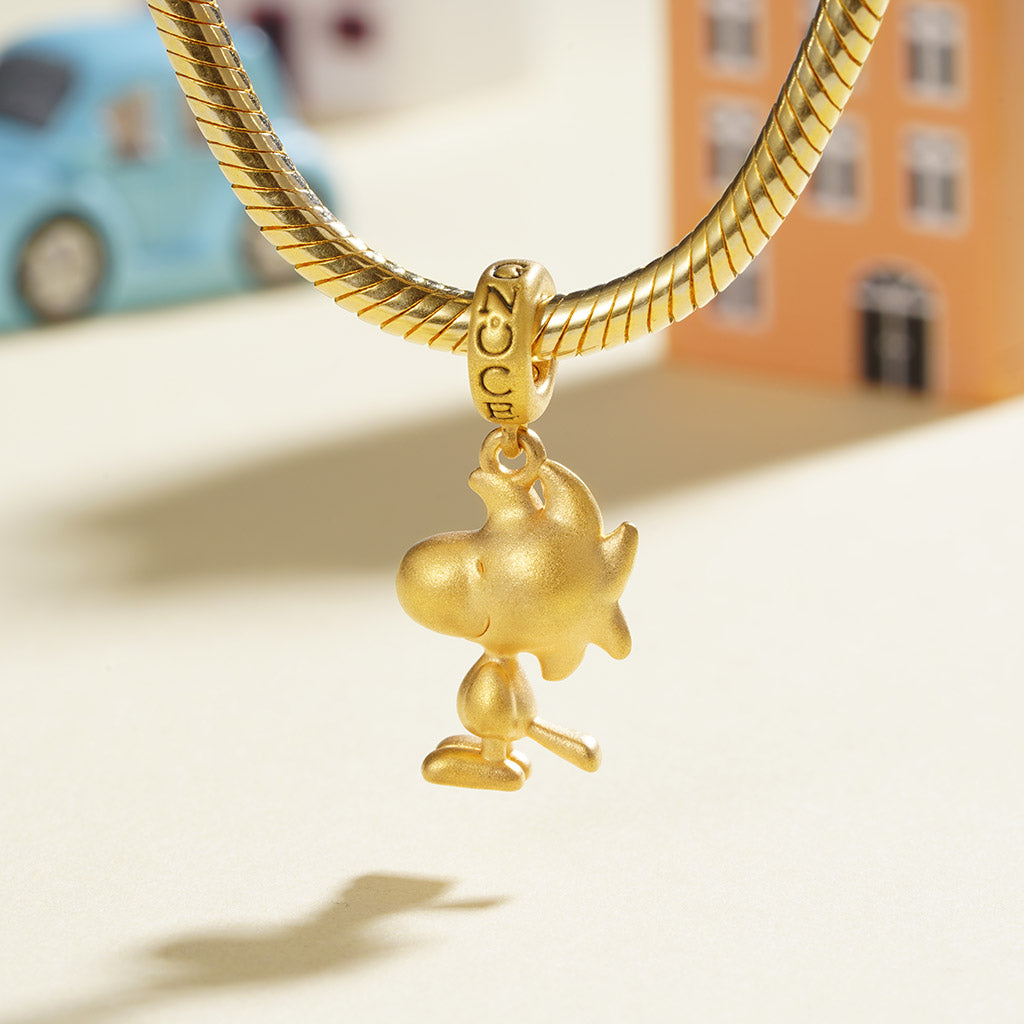 Gnoce 18k Gold Peanuts Woodstock Pendant Dangle Charm_4