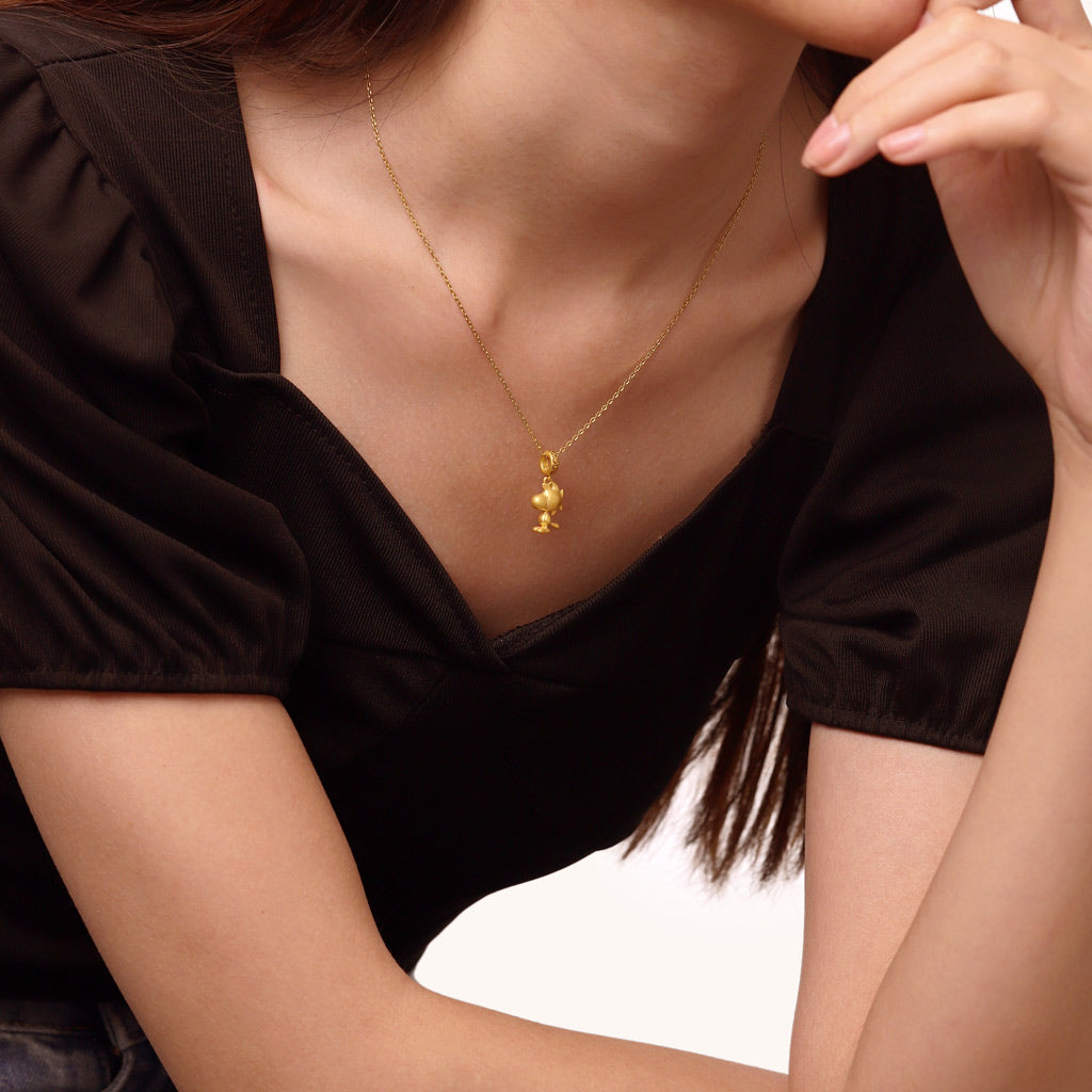 Gnoce 18k Gold Peanuts Woodstock Pendant Dangle Charm_5
