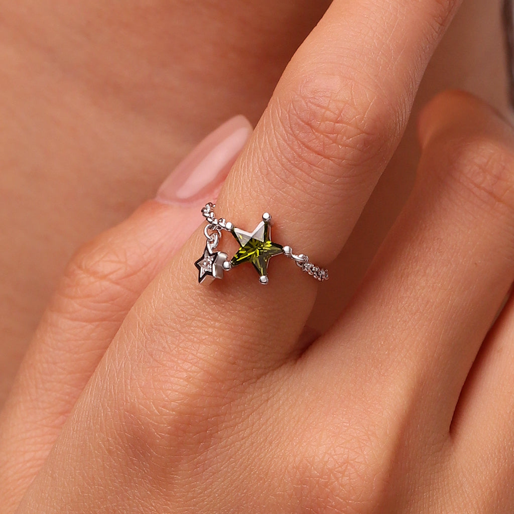 Gnoce Engravable Olive Yellow Star Chain Ring_6