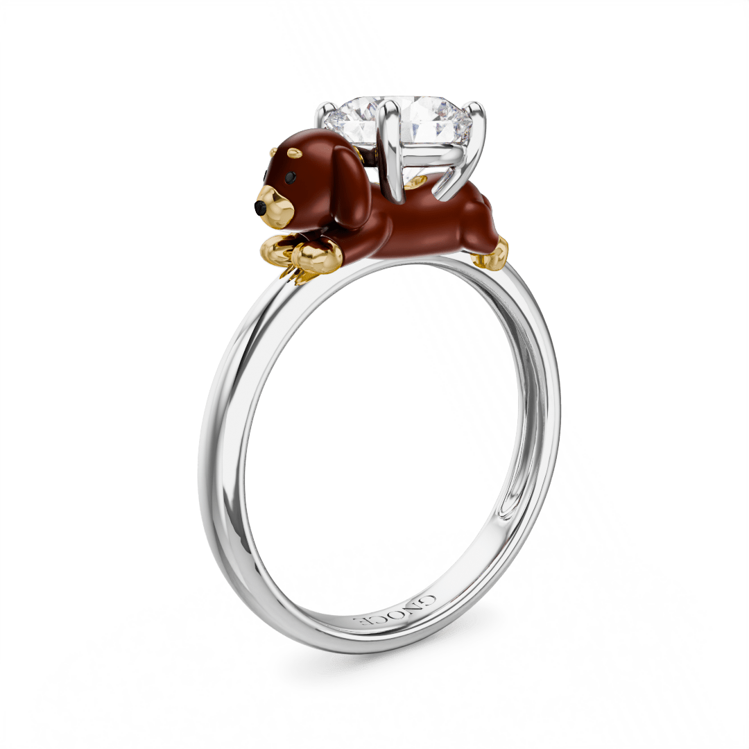 Gnoce Dachshund Dog Embraces Moissanite Round Cut Ring_1