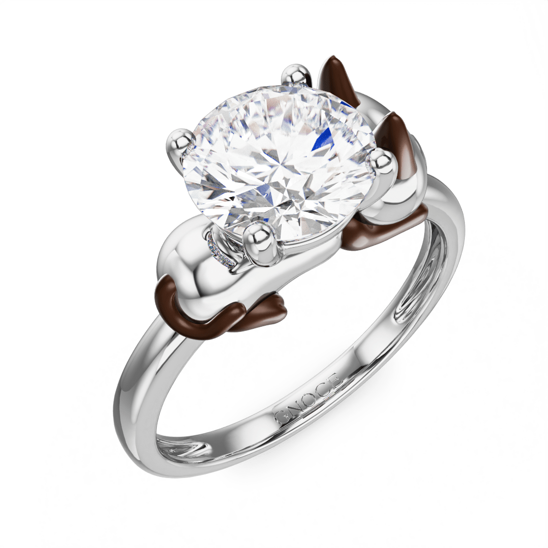 Gnoce Siamese Cat Embraces Moissanite Round Cut Ring_3