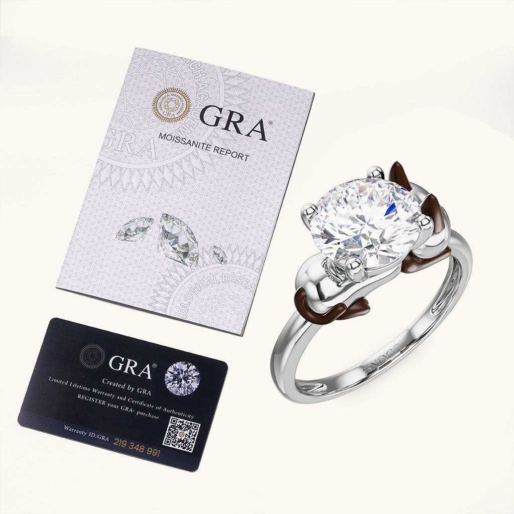 Gnoce Siamese Cat Embraces Moissanite Round Cut Ring_6