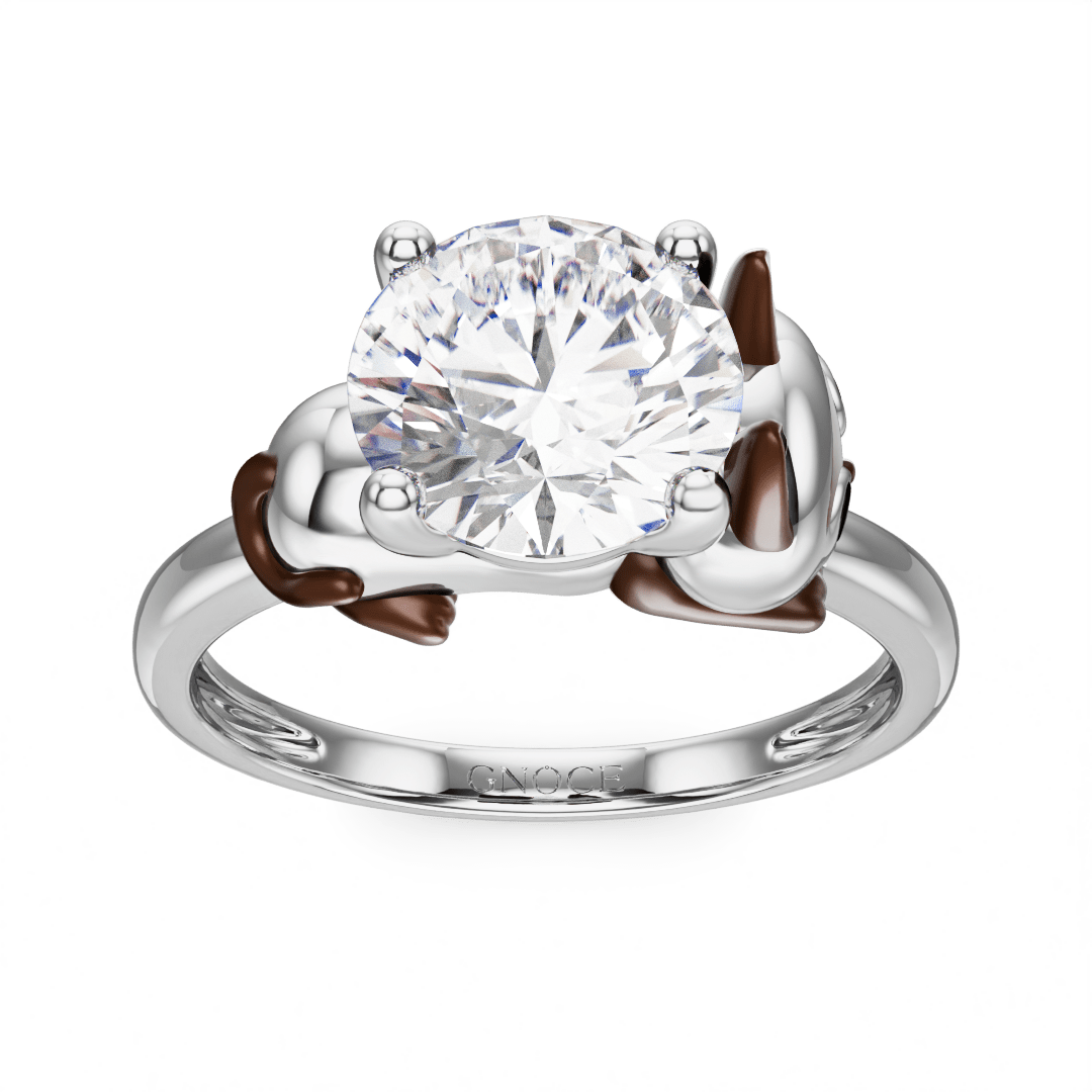 Gnoce Siamese Cat Embraces Moissanite Round Cut Ring_2