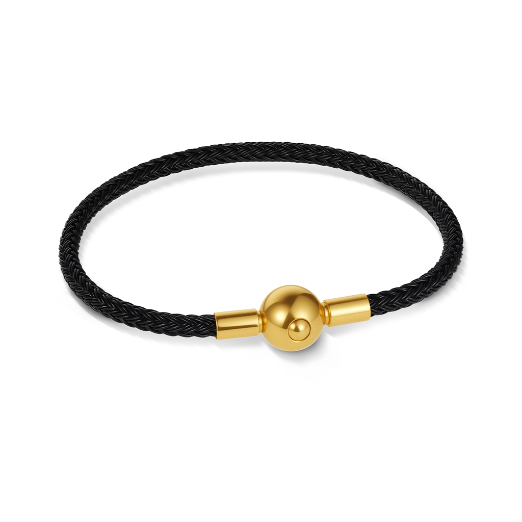 Gnoce Black Round Snap Basic Bracelet with 2 Pieces of Stoppers_1