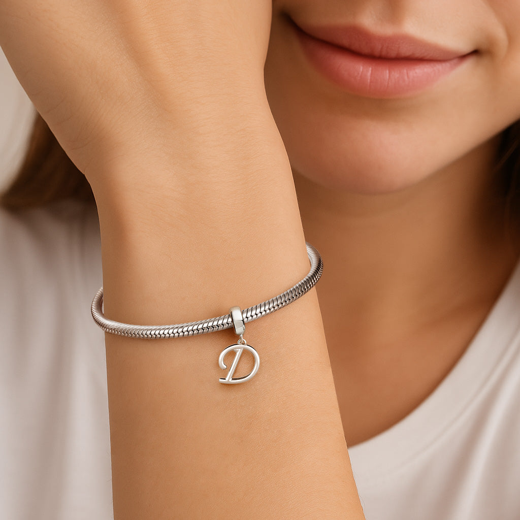 Gnoce "Dear You" Letter D 925 Sterling Silver Dangling Charm Great for Bracelet, Choker, Necklace_3