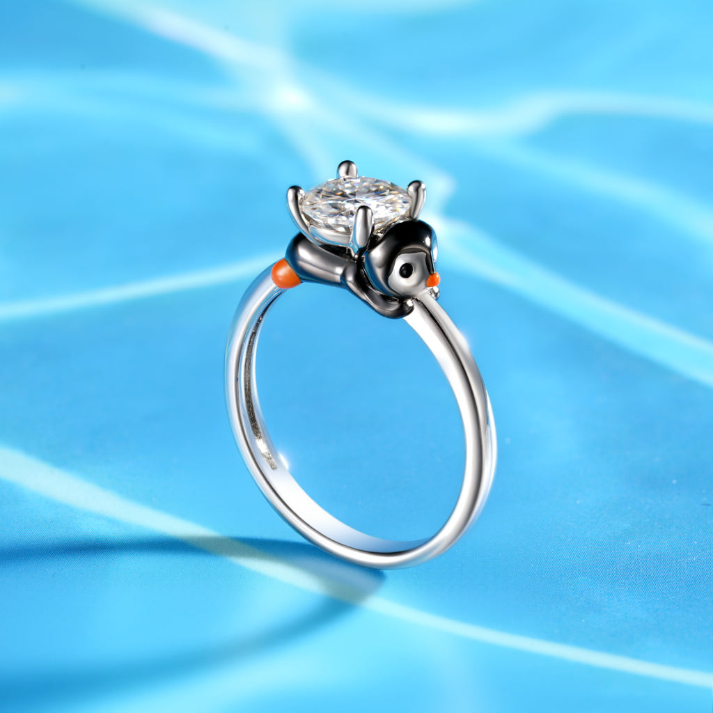 Gnoce Penguin Embraces Moissanite Round Cut Ring_7