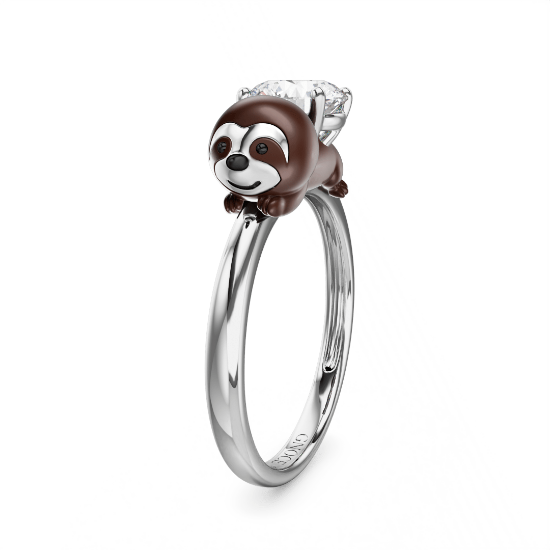 Gnoce Sloth Embraces Moissanite Round Cut Ring_4