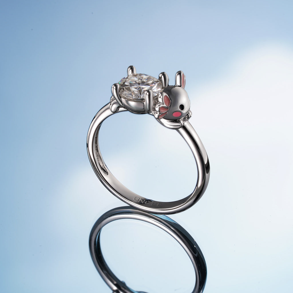 Gnoce Mexican Axolotl Embraces Moissanite Round Cut Ring_6