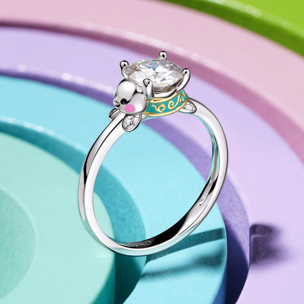 Gnoce Sea Turtles Embraces Moissanite Round Cut Ring_7