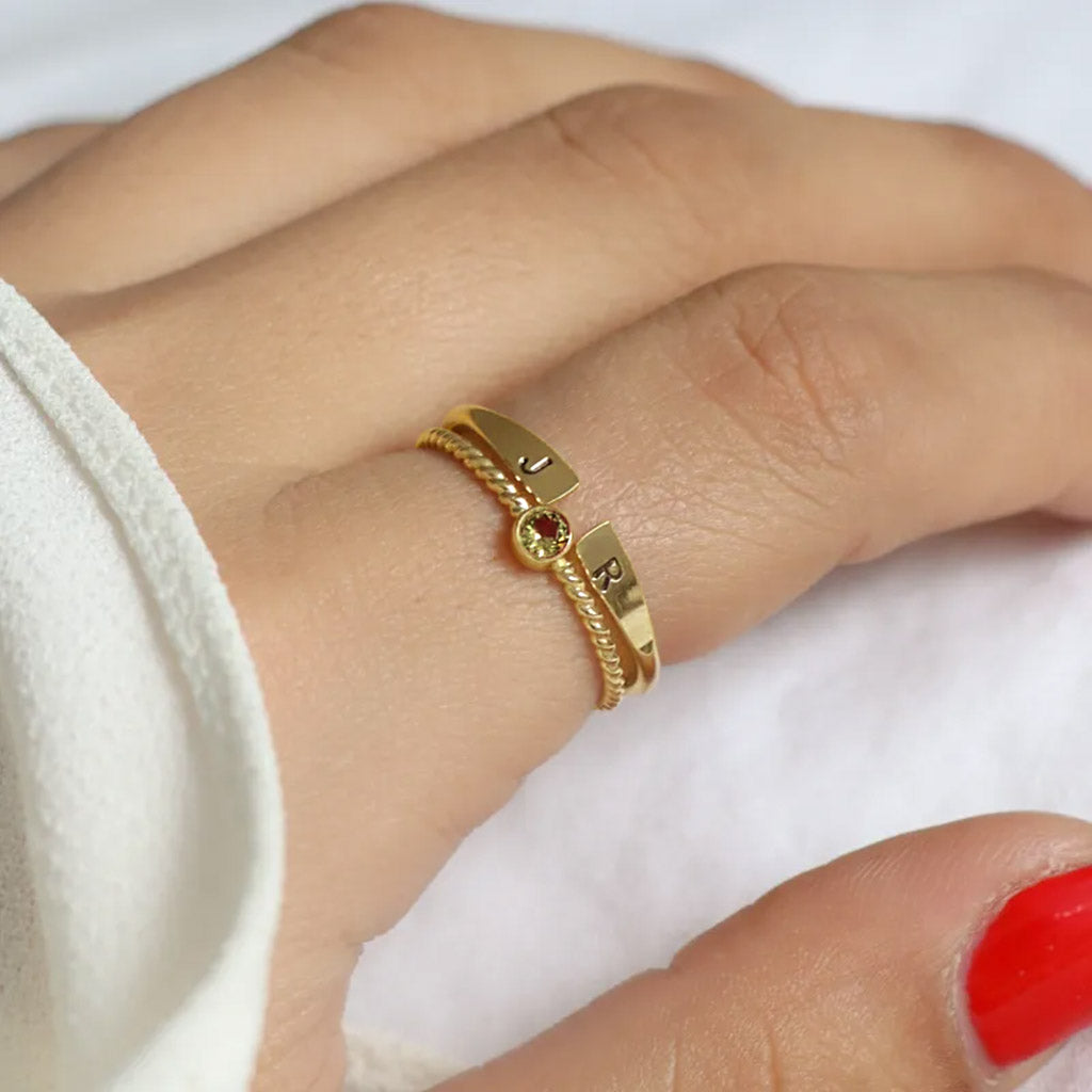 Gnoce Custom Initial Personalized Filled Twisted Birthstone Rings_4