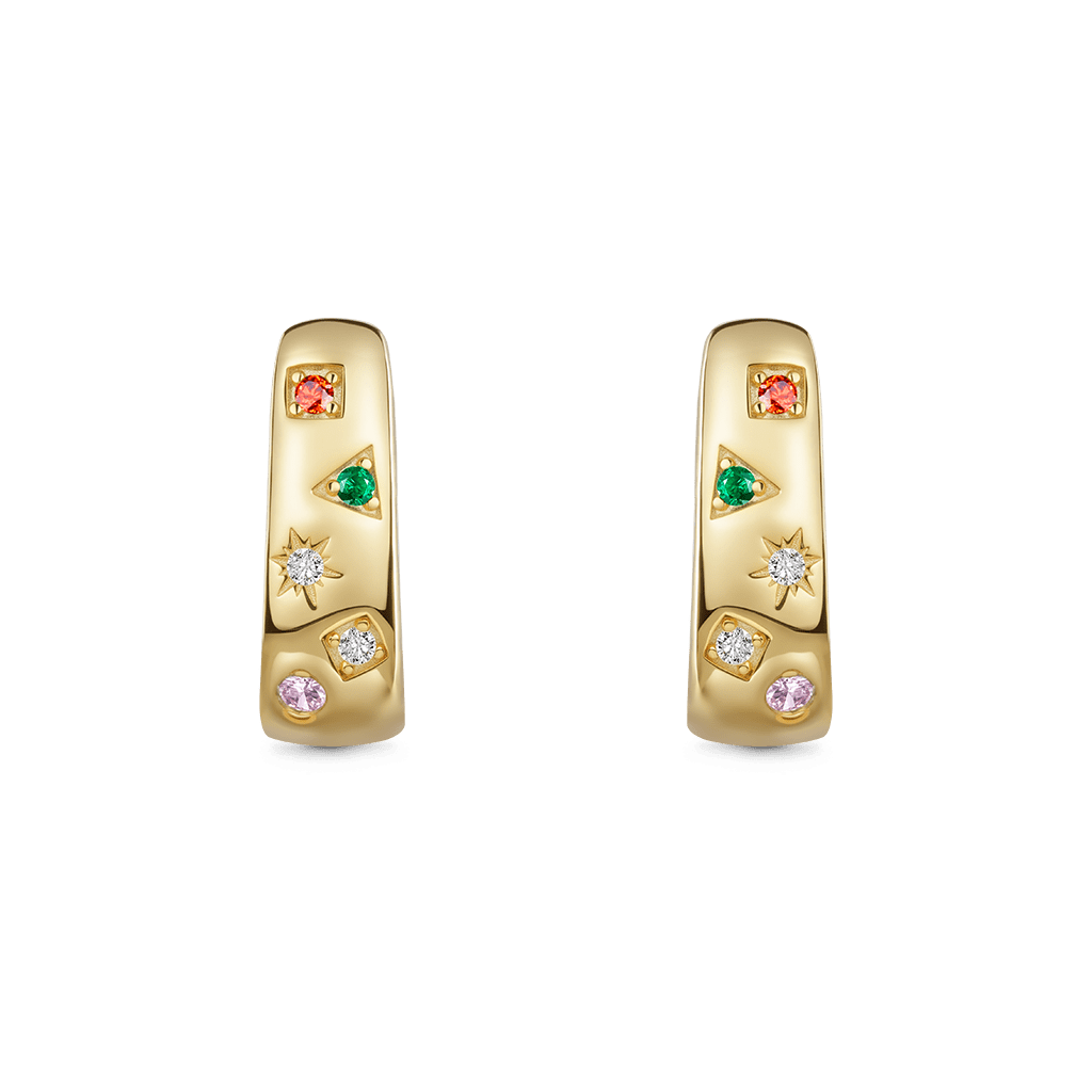 Gnoce 14K/10K Solid Gold Moissanite Geometry Elements Hoop Earrings_4