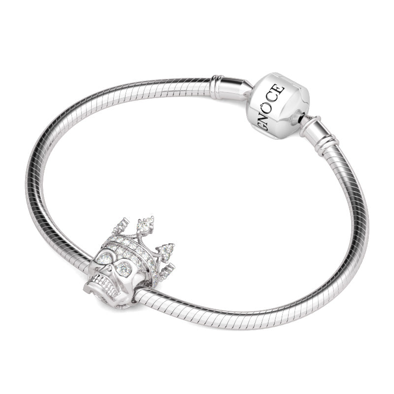 Gnoce "Love for My Queen" Delicate Crystal Skull Queen Bead Charm Sterling Silver, Best For Bracelet_3
