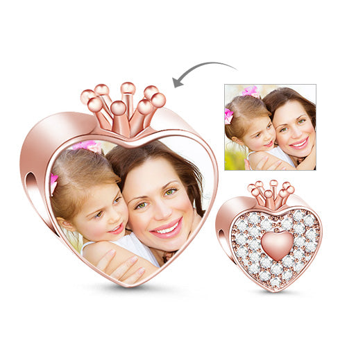 Gnoce "Gifts for Goddess" Personalized Rose Gold Sparkling Crown Heart Photo Charm -Fit for Pendant & Choker Necklace, Fit for Bracelet_1