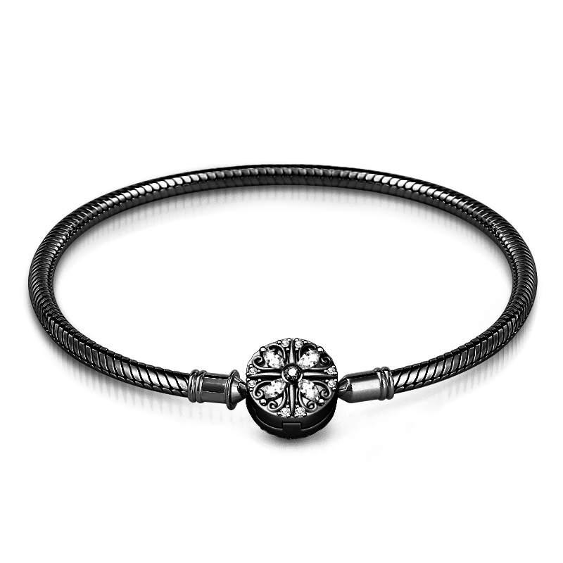 Black Four-leaf Clover Bracelet Sterling Silver Black Plated inlaid with Stones_1