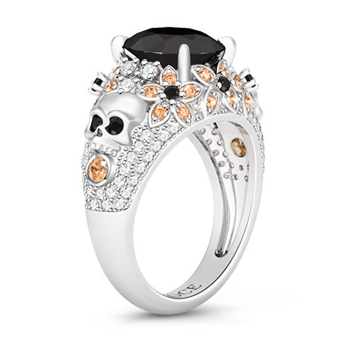 Gnoce "My Queen" Black Stone with Multicolor Flowers and white Stones Around in 925 Sterling Silver Ring_2