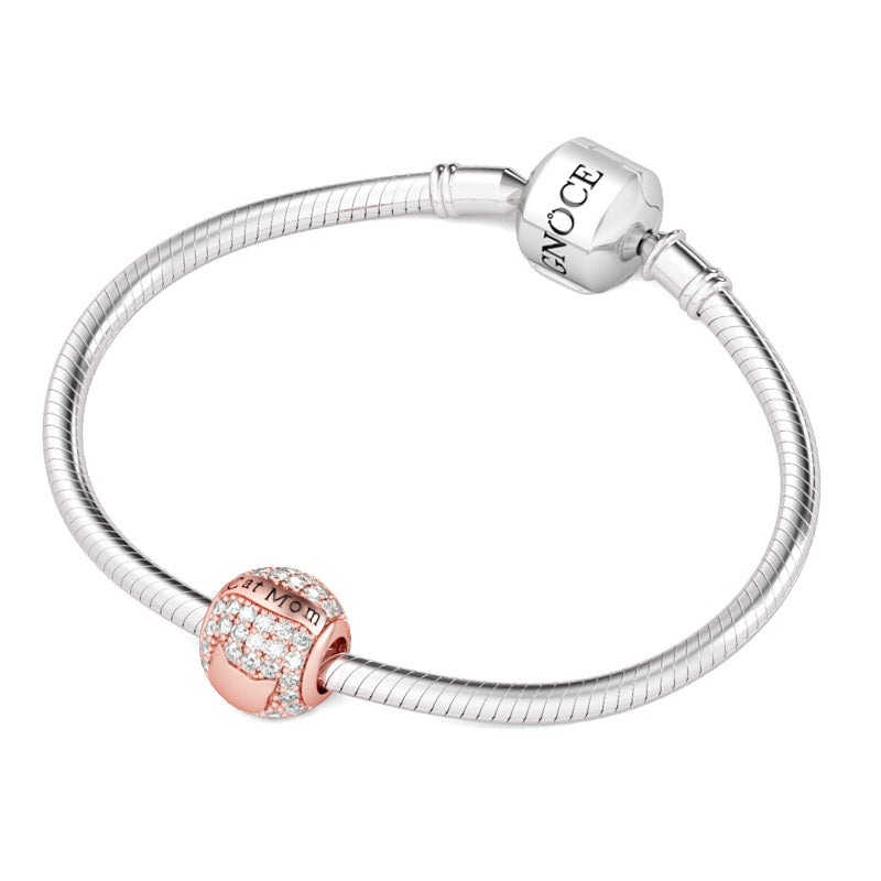 Gnoce "Cat Mom "Made Out of .925 Sterling Silver,Inlaid With So Many Pure Stones,With Rose Gold Plated Paw Prints and Fish Bone Designed Rose Gold Cat Mom Charm_3