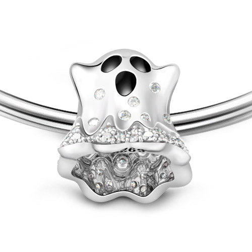 Gnoce "Halloween Ghost" Craft Style Halloween Ghost 925 Sterling Silver Studded with Clear CZ Ghost Charm_2