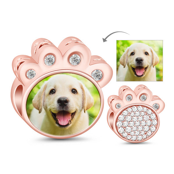 Gnoce "Love My Puppy "Rose Gold Plated Lovely Puppy Paw 925 Sterling Silver Photo Animal Bead Charm_1