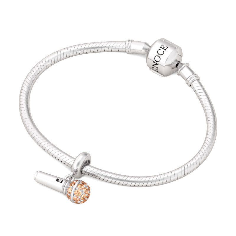 Gnoce "Singing in Life" Mini Microphone with Champagne Stones Paved on the Showcases 925 Sterling Silver Pendant Locket for Bracelet/Necklace_3
