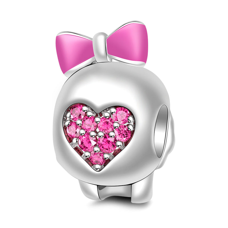 Gnoce "Heart in My Eyes" 925 Sterling Silver Pink Enamel Bowknot & Pink Sapphire CZ Stones Skull Charm_2