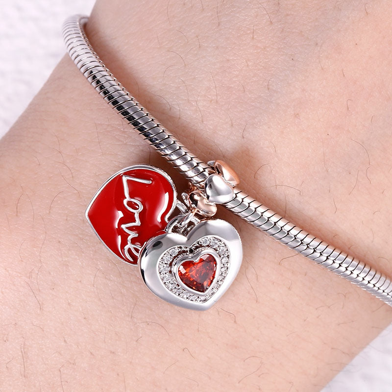 Gnoce "Mom`s Love" Two Red Hearts Pendant Mother`s Day Gift_3