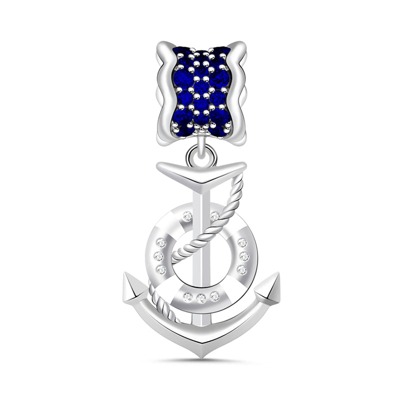 Gnoce "Seaside theme Anchor" 925 Sterling Silver My Adventure Journey Dark Sapphire CZ Stones Anchor Charm_1