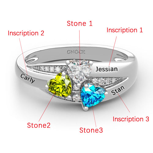 Gnoce "We Are Together" Customized Sterling Silver Heart Cluster Ring with Accent Stones_3