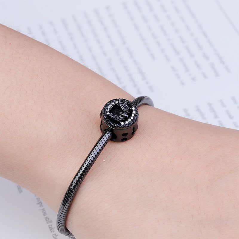 Gnoce "Dancing With Danger" Bat Charm Essential Oil Diffuser Jewelry Aromatherapy S925 Sterling Silver Bead Black Plated_4