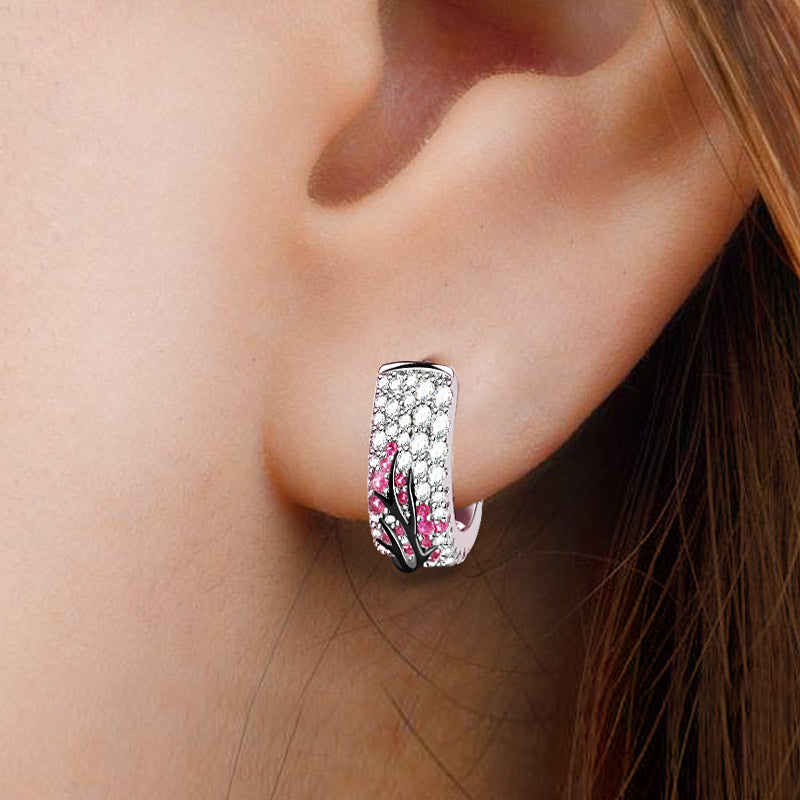 Gnoce "Wait for Love in The Winter" Plum Tree Flower Blossom Stering Silver Earrings with Zircon Stones_4