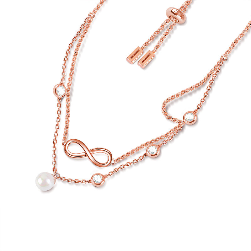 Gnoce "Love Anklet Lock " 18K Rose Gold Plated Pearl Infinity Anklet Inlaid with CZ Stones_2