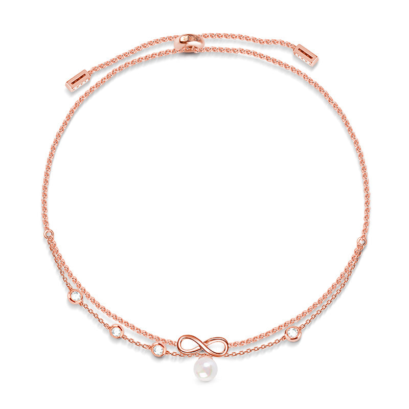 Gnoce "Love Anklet Lock " 18K Rose Gold Plated Pearl Infinity Anklet Inlaid with CZ Stones_1