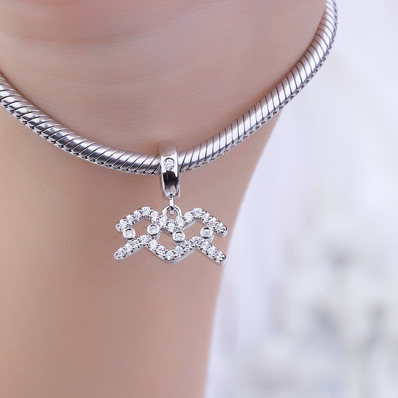 Gnoce "My Love, My Life" 925 Sterling Silver Aquarius Charm Zodiac Sign Pendant With Cz For Bracelet_3