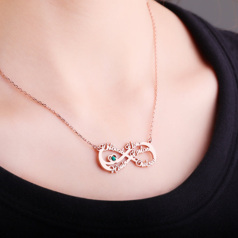 Gnoce "Infinity Love" 18K Rose Gold Plated Personalized Infinity Necklace with Birthstone_6