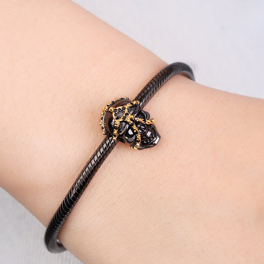 Gnoce "Mysterious Knight" Skull Charm Bead 925 Sterling Silver inlaid with Black CZ_3