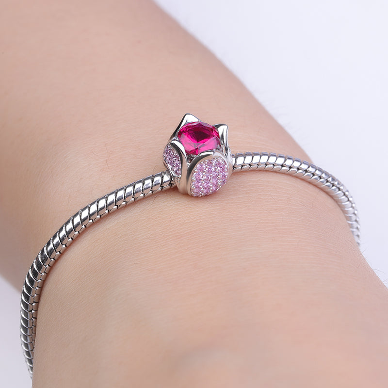 Gnoce "Perfect Love" Tulip Flower Charm Sterling Silver with Ruby and Pink Stones_3