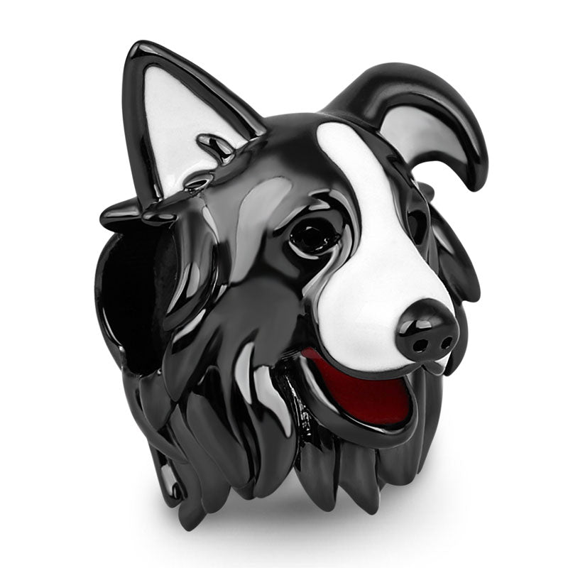 Gnoce "Grazing Employee" Black White Border Collie Dog Charm Bead 925 Sterling Silver_2