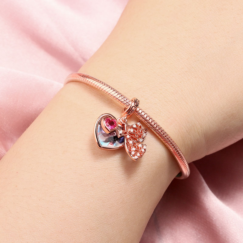 Angel Engravable Photo Dangle Charm 18k Rose Gold Plated Hollow Design Pendant_3