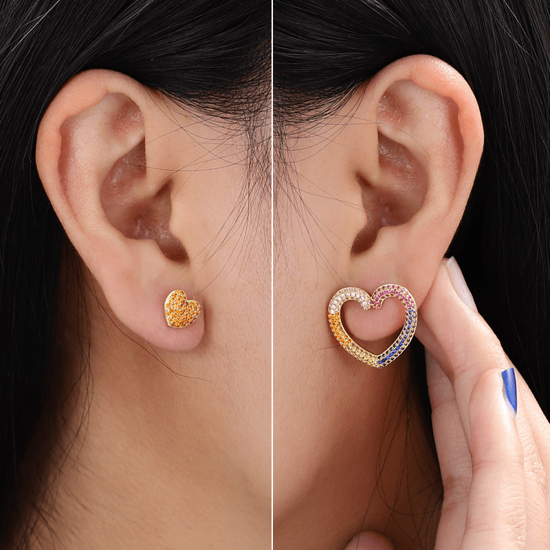 Heart Crystal Stud Earrings with 18k Gold Plated Sterling Silver_3