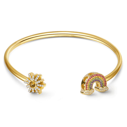 Rainbow and Sun Bangle Bracelet Sterling Silver 18K Gold Plated Inlaid with Colorful Gemstones_1