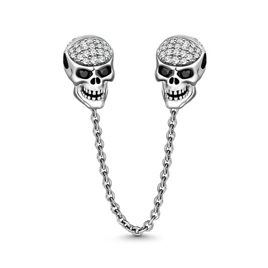 Gnoce "Elegant Skull" with Shimmering Crystal Stones 925 Sterling Silver Safety Chain_1