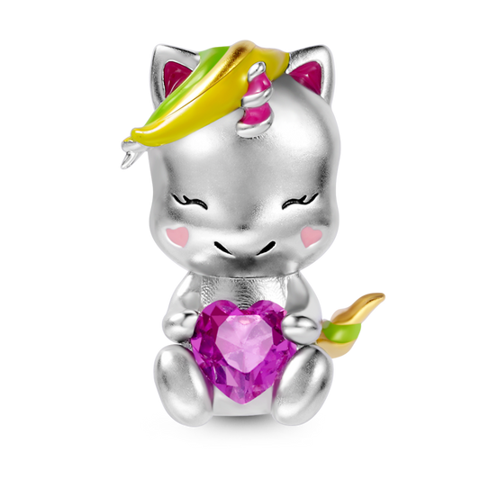 Sweet Unicorn Embraces Heart Gemstone Charm Bead Sterling Silver_1